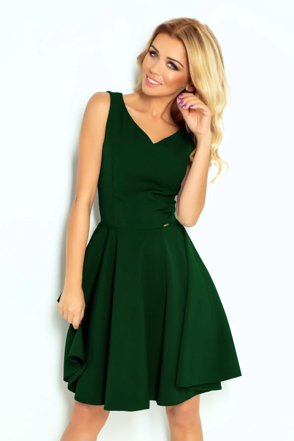 Rochie evazată 114-10 - decolteu în formă de inimă - VERDE STICLĂ