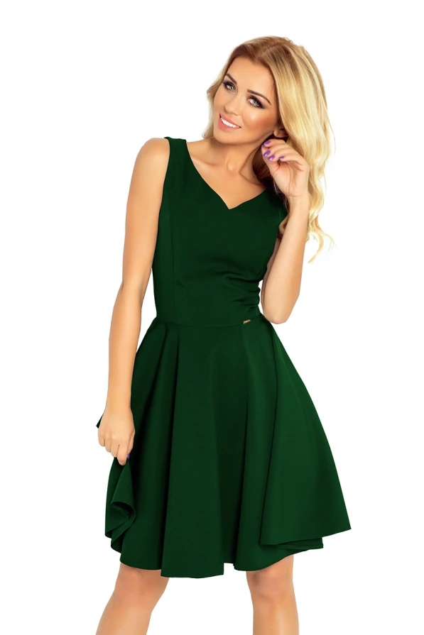 Rochie evazată 114-10 - decolteu în formă de inimă - VERDE STICLĂ