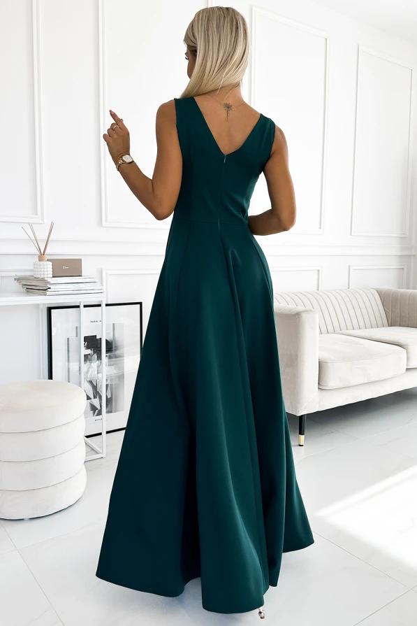 246-5 CINDY rochie lungă elegantă cu decolteu - VERDE