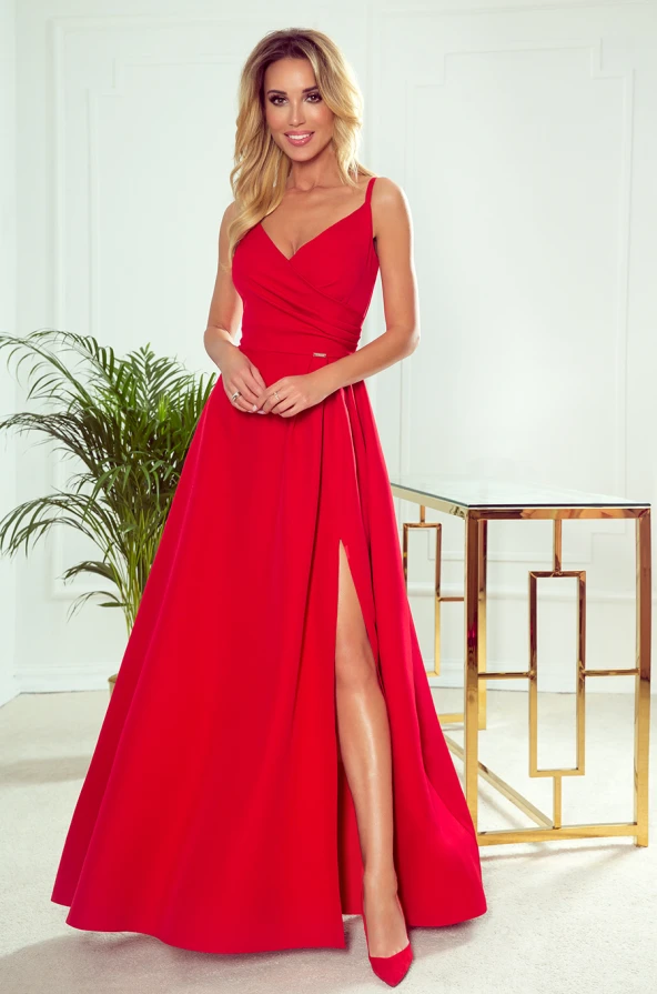 299-1 CHIARA rochie elegantă maxi lungă pe umeri - ROȘIE