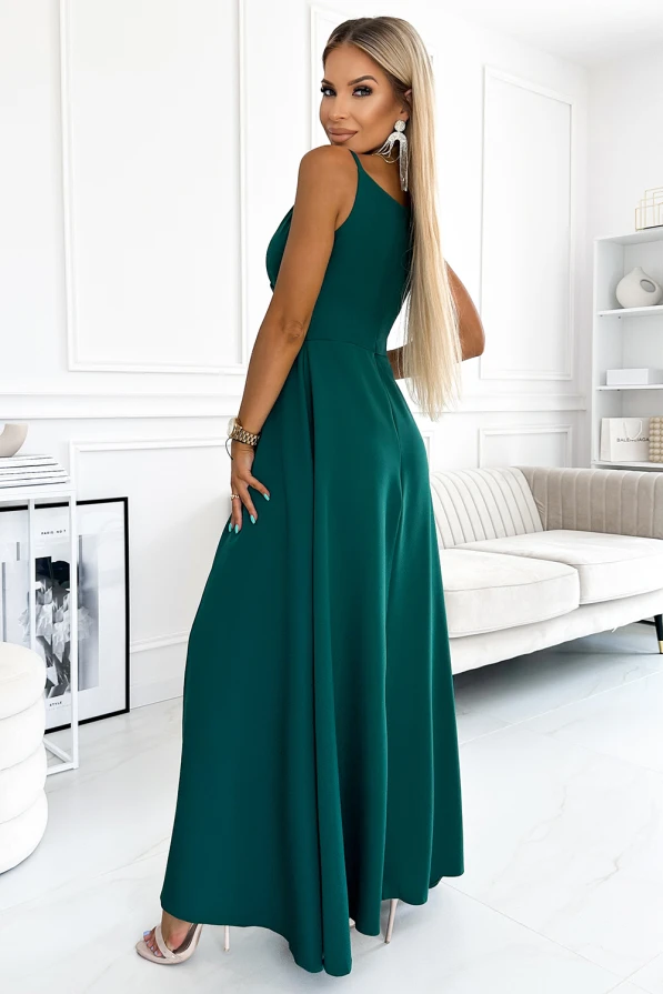 299-11 CHIARA rochie lungă maxi elegantă pe umeri - VERDE