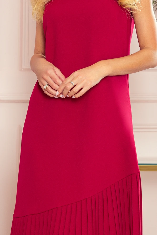 308-2 KARINE - rochie trapezoidală cu plisă asimetrică - ROȘIE