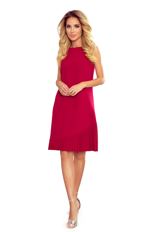 308-2 KARINE - rochie trapezoidală cu plisă asimetrică - ROȘIE