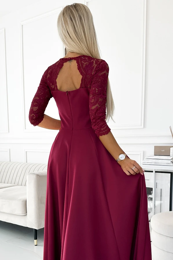 309-9 AMBER rochie lungă elegantă maxi cu decolteu din dantelă - VISINIU